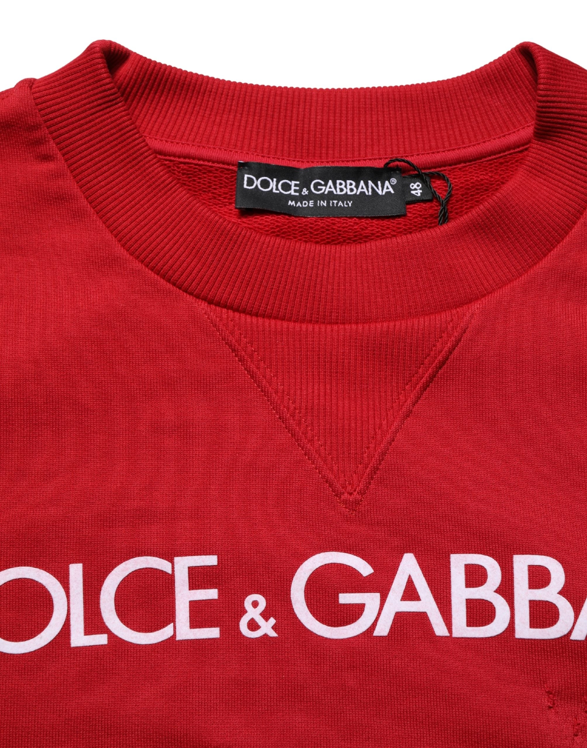 Sweat-shirt en jersey rouge en coton Dolce & Gabbana avec logo DG visible, porté ou posé sur un fond neutre.