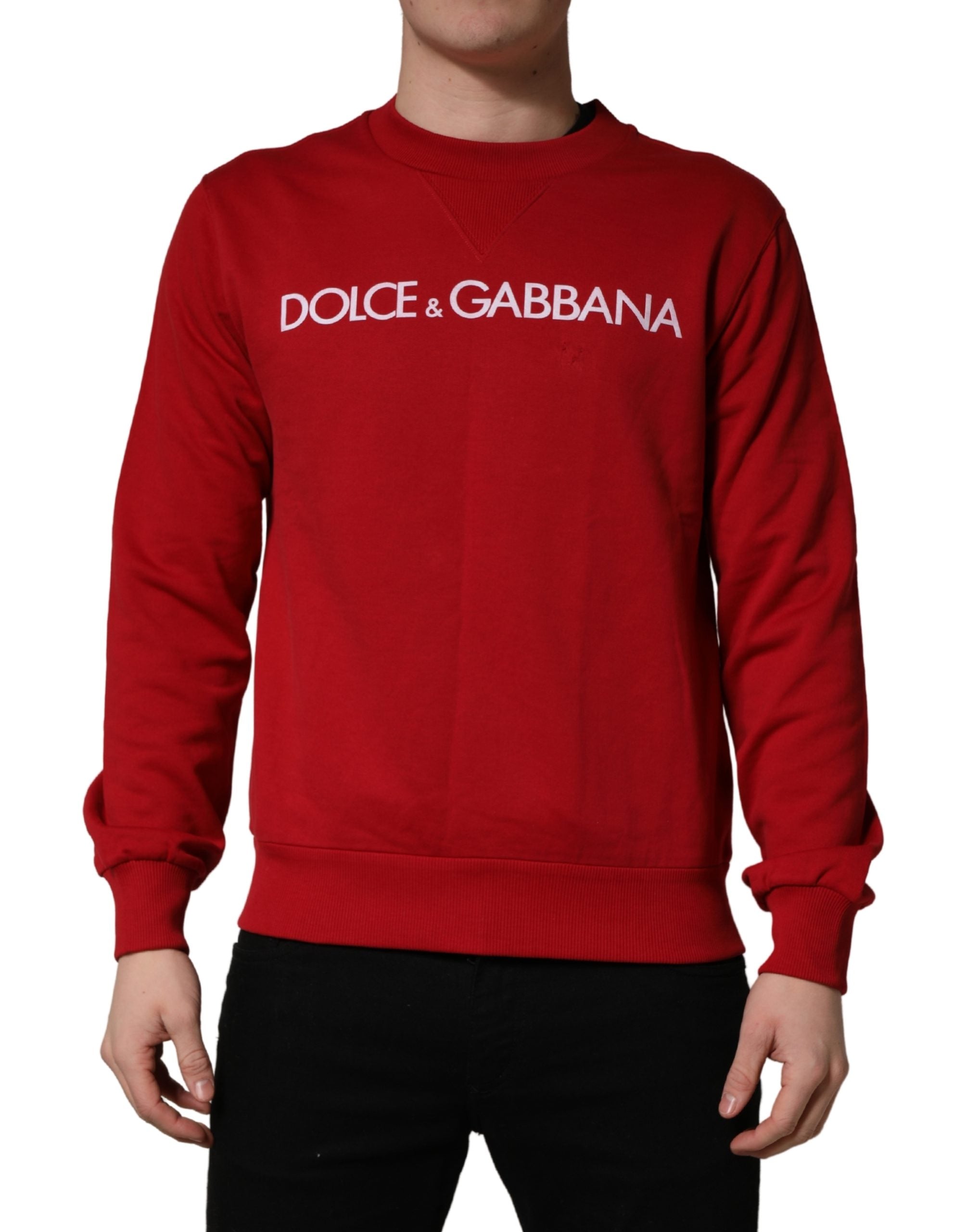 Sweatshirt en jersey rouge Dolce & Gabbana avec logo DG en coton, à manches longues et style décontracté.