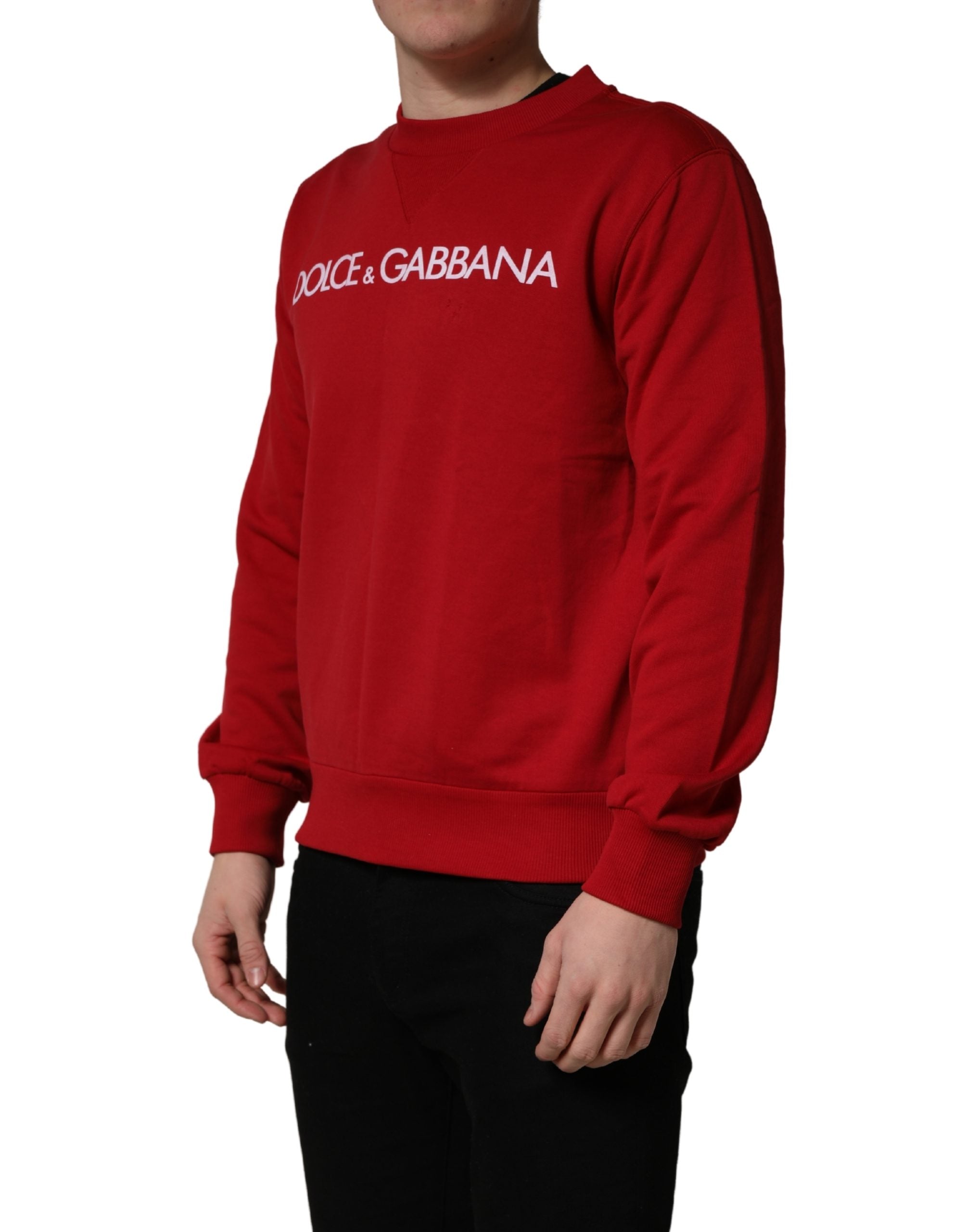 Sweatshirt en coton rouge Dolce & Gabbana avec logo DG, manches longues et coupe décontractée.