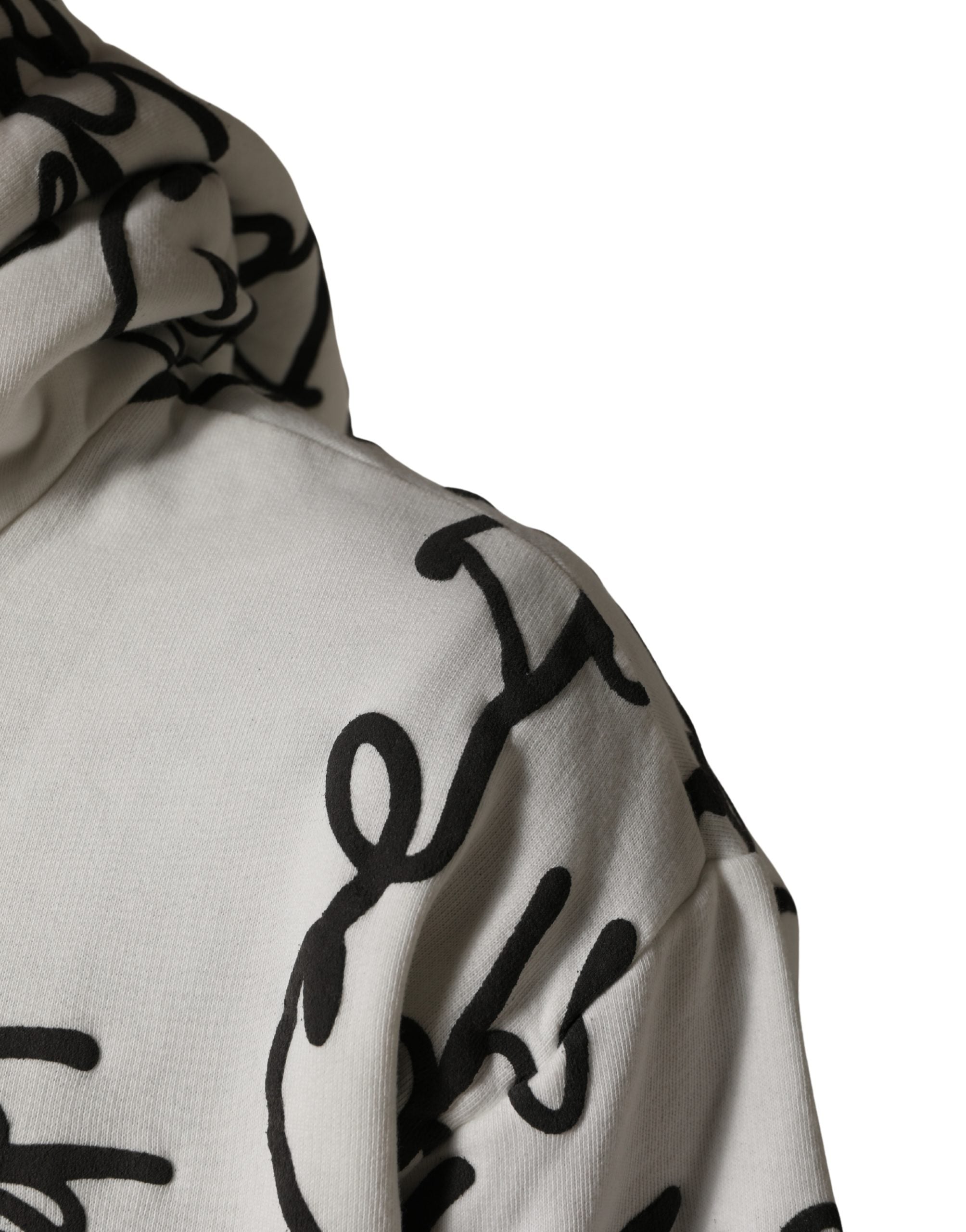 Sweat-shirt blanc Dolce & Gabbana en coton avec logo script imprimé, style décontracté et confortable.
