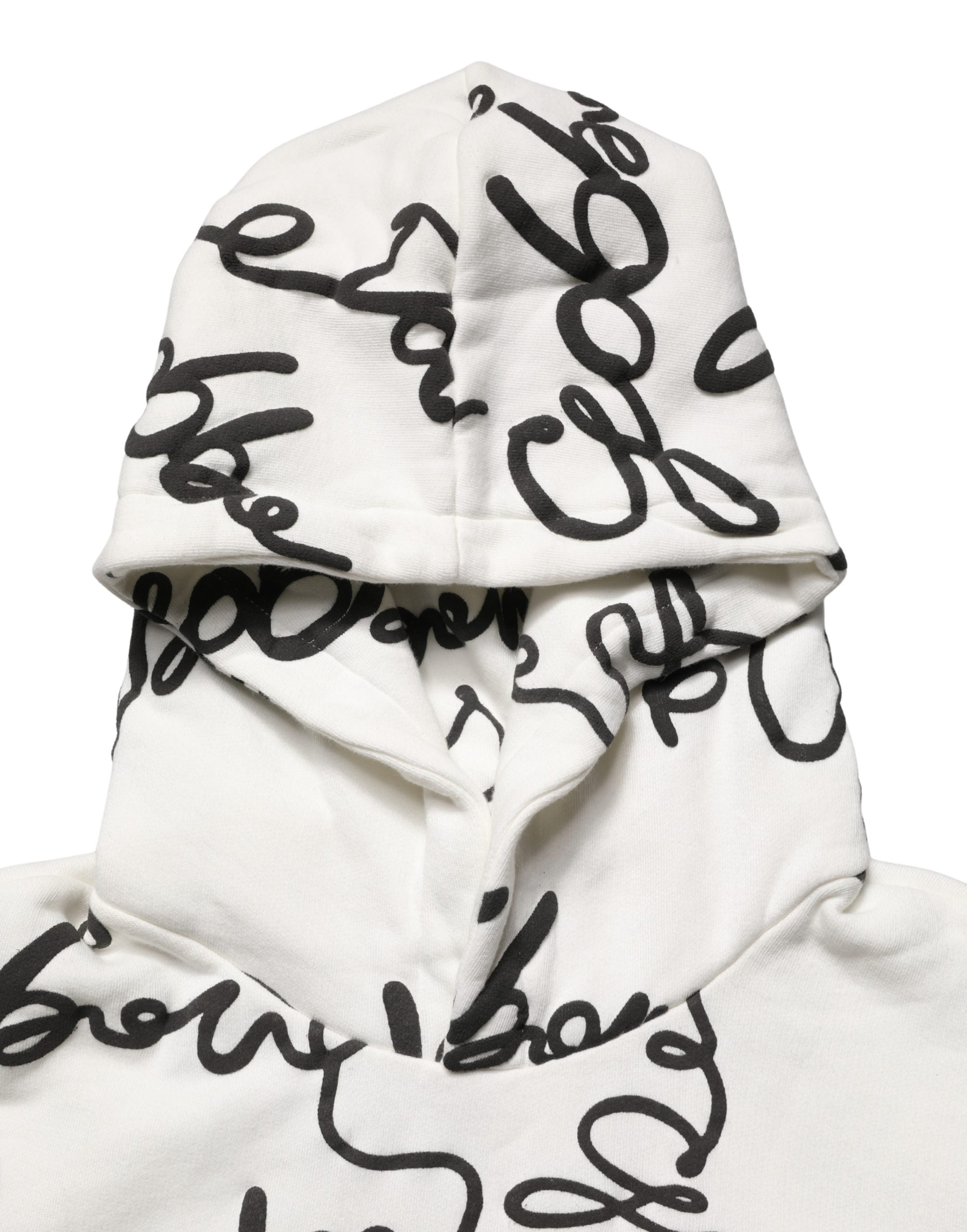 Sweatshirt en coton blanc Dolce & Gabbana avec logo script imprimé, pull décontracté et élégant pour homme ou femme.