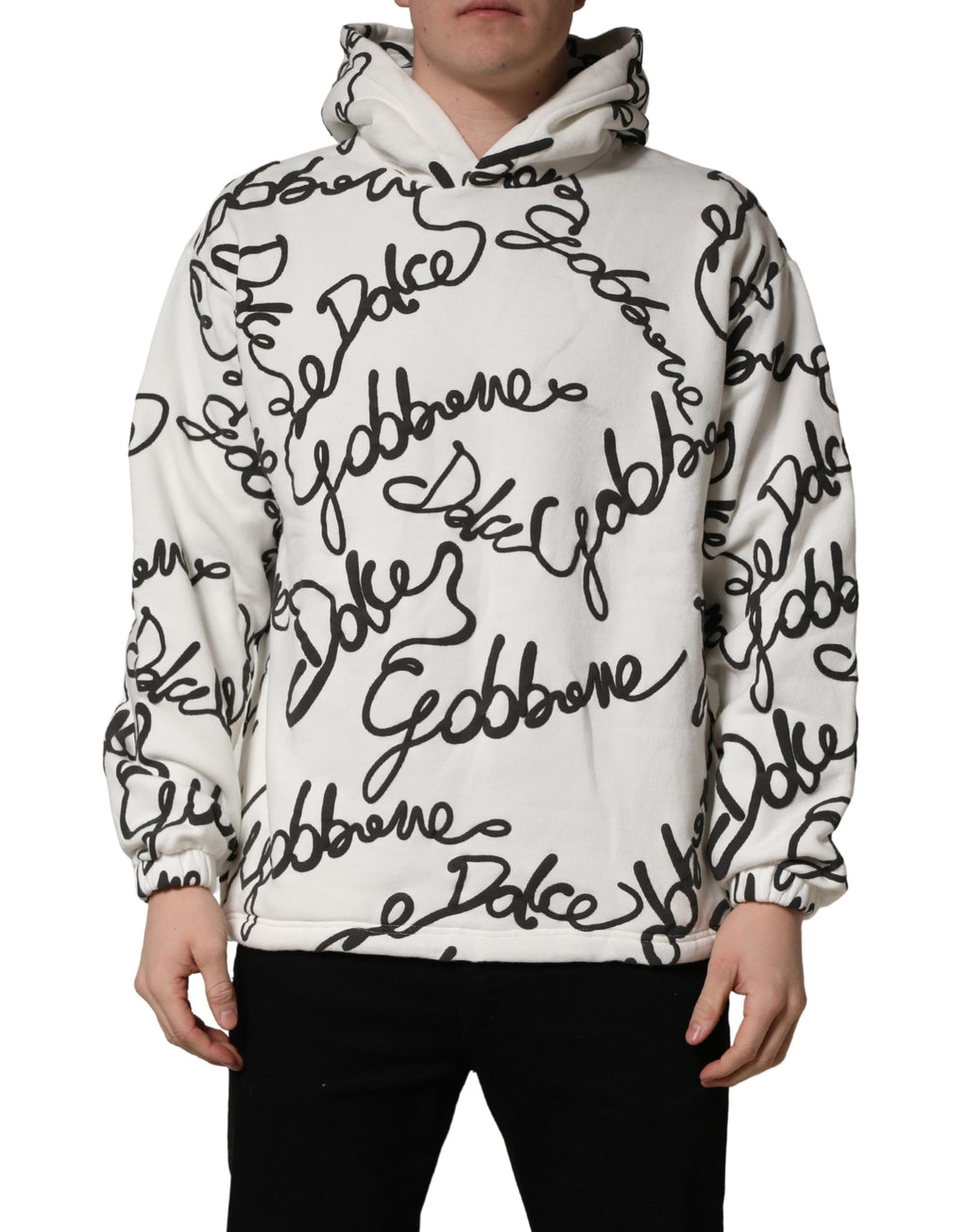 Sweat-shirt en coton blanc Dolce & Gabbana avec logo script imprimé, pull décontracté et élégant.