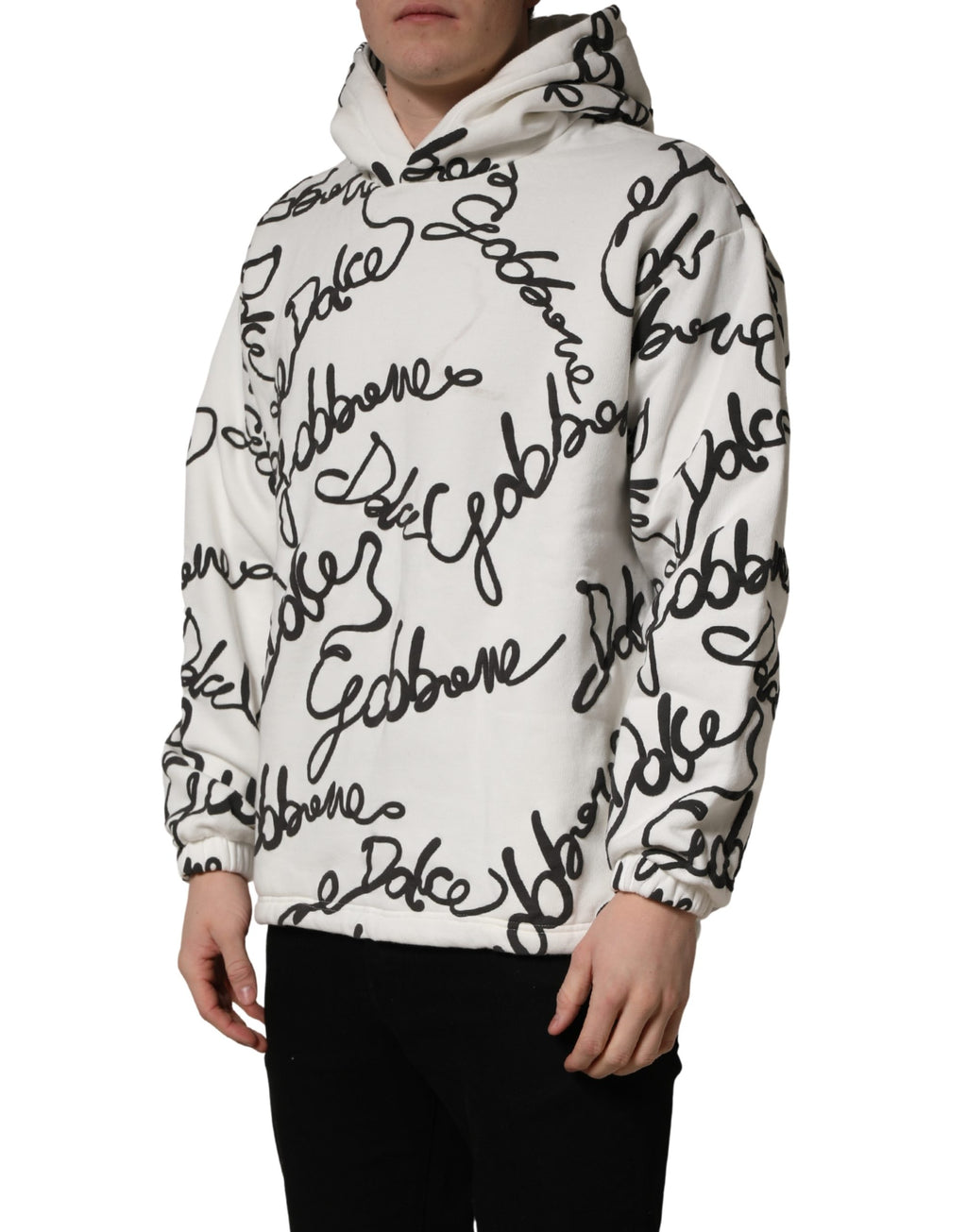 Sweatshirt en coton blanc Dolce & Gabbana avec logo script imprimé, coupe décontractée et style élégant.