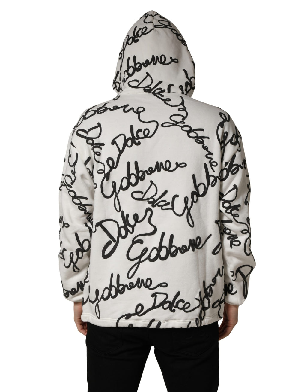 Sweatshirt en coton blanc Dolce & Gabbana avec logo script imprimé, col rond et manches longues.