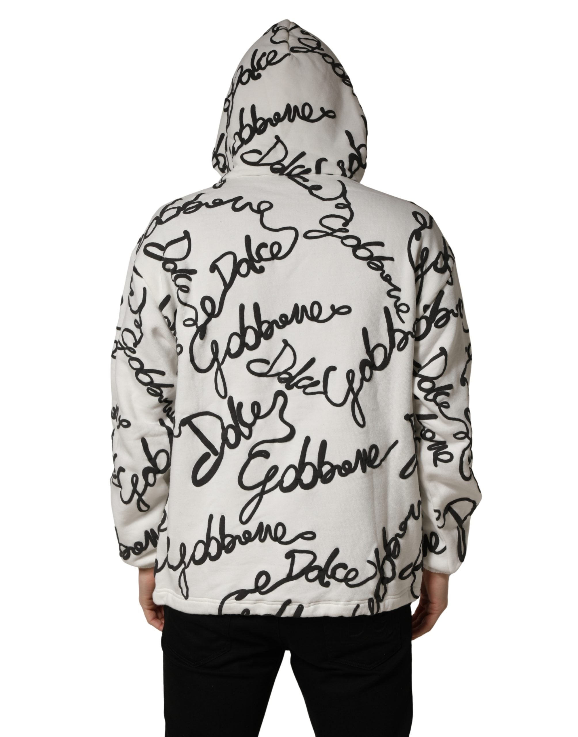Sweatshirt en coton blanc Dolce & Gabbana avec logo script imprimé, col rond et manches longues.