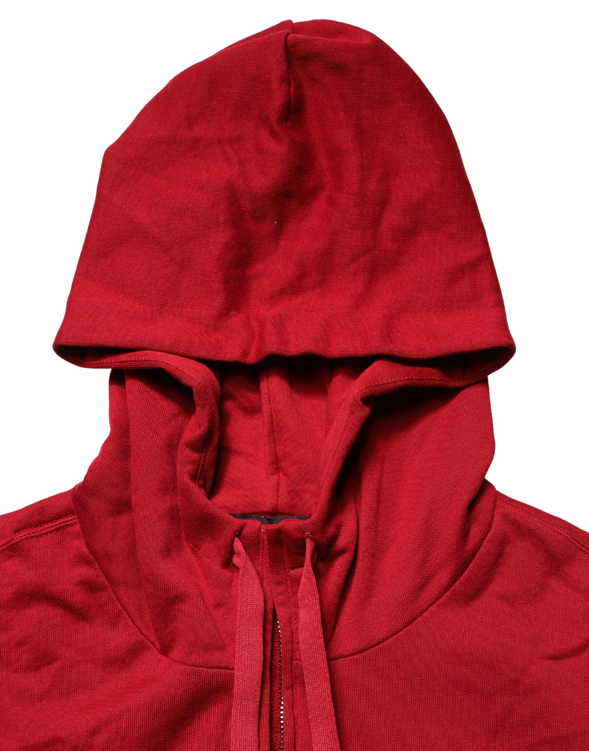 Sweat à capuche homme Dolce & Gabbana en coton rouge avec fermeture éclair intégrale, style décontracté et confortable.
