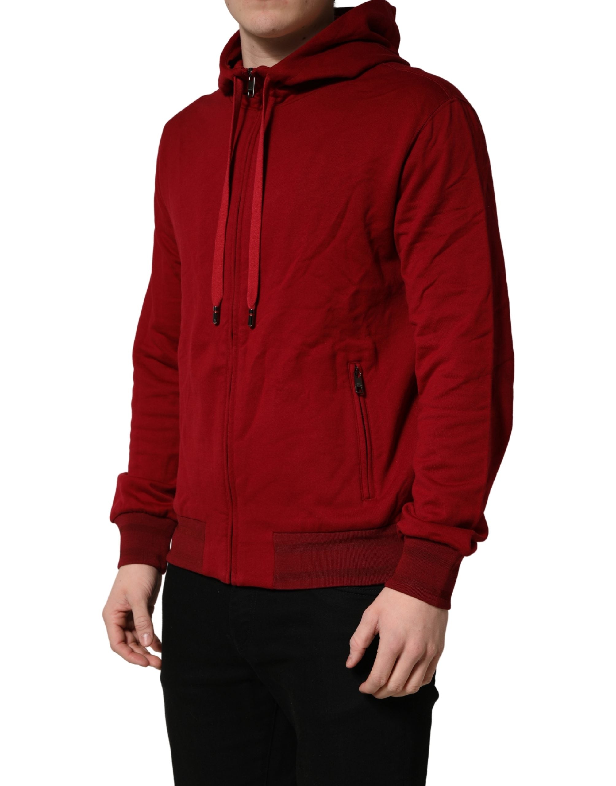 Sweat à capuche pour homme Dolce & Gabbana en coton rouge avec fermeture éclair complète, style décontracté.