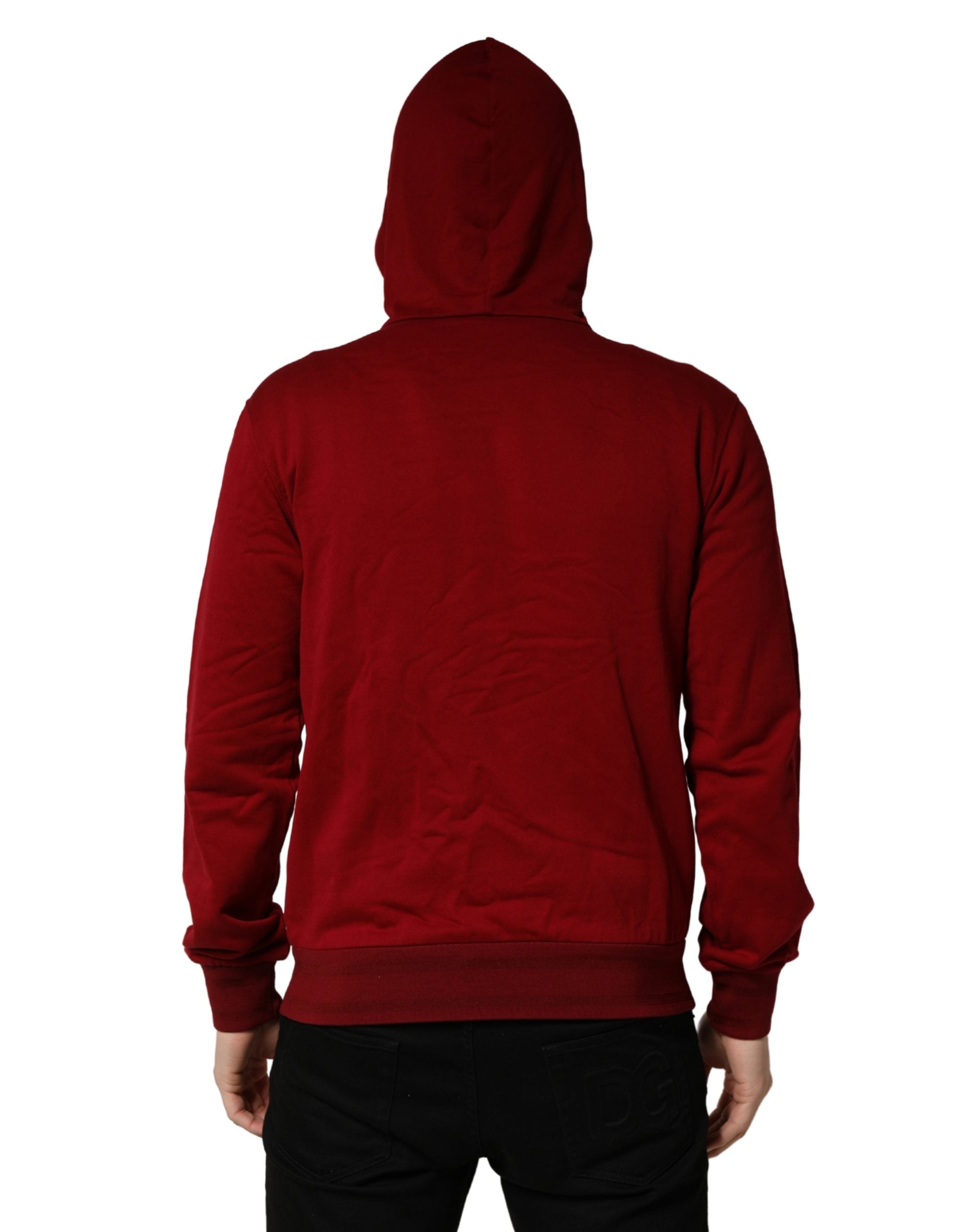 Sweat à capuche homme Dolce & Gabbana en molleton rouge en coton avec fermeture éclair complète, style décontracté.