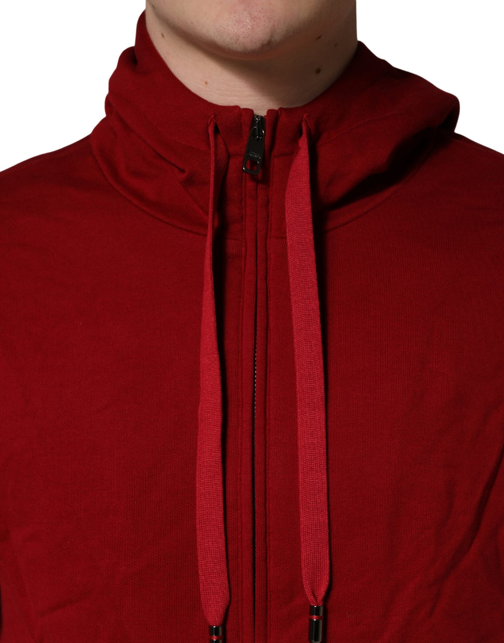 Hoodie homme Dolce & Gabbana en coton rouge à fermeture éclair complète, style sweatshirt décontracté.