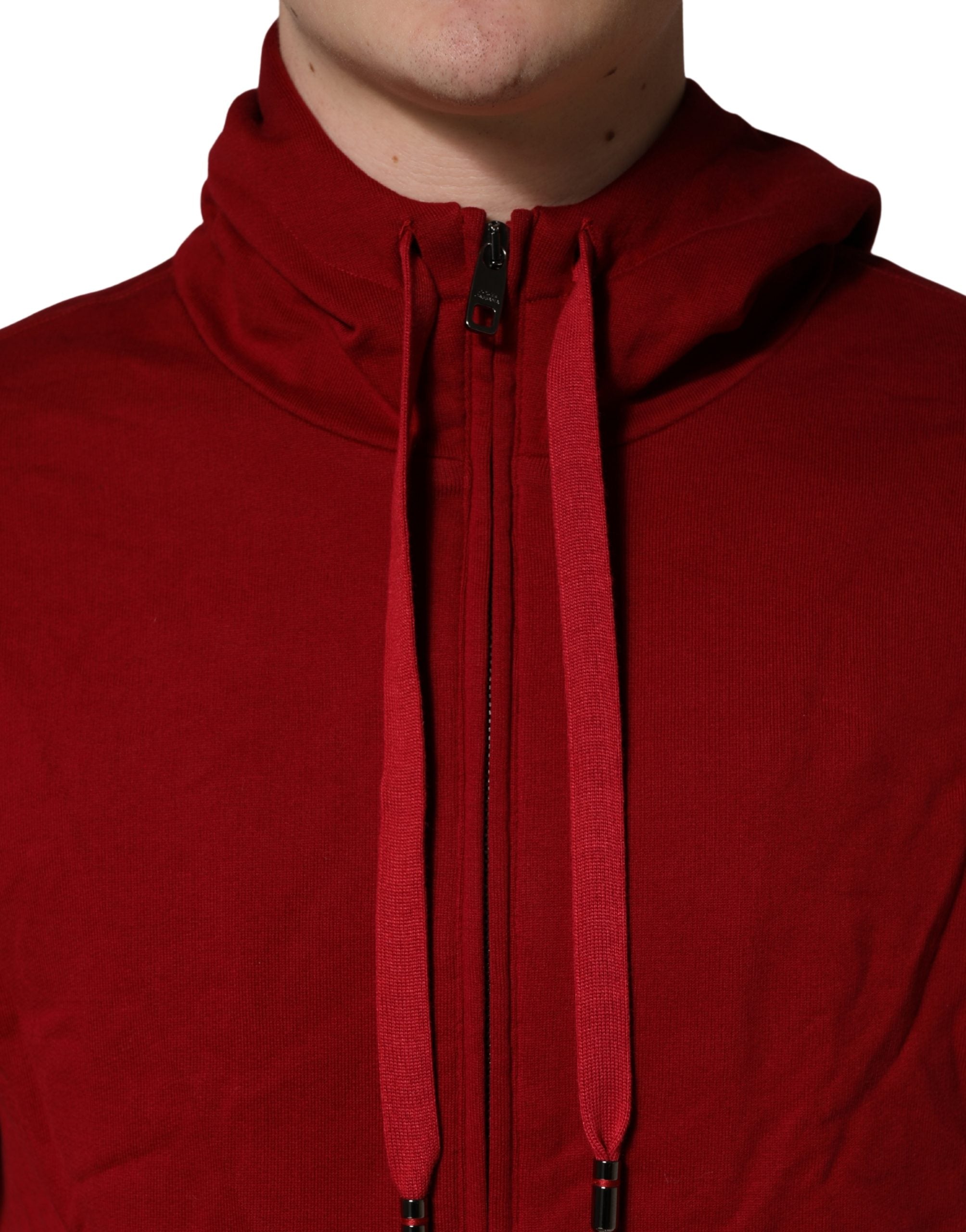 Hoodie homme Dolce & Gabbana en coton rouge à fermeture éclair complète, style sweatshirt décontracté.