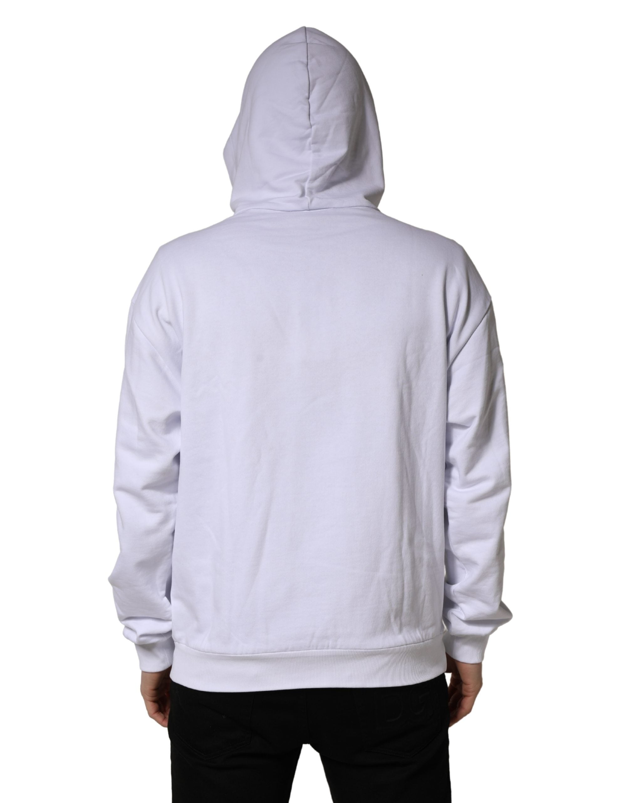 Sweat à capuche en coton blanc Dolce & Gabbana avec logo imprimé, mode décontractée et élégante.