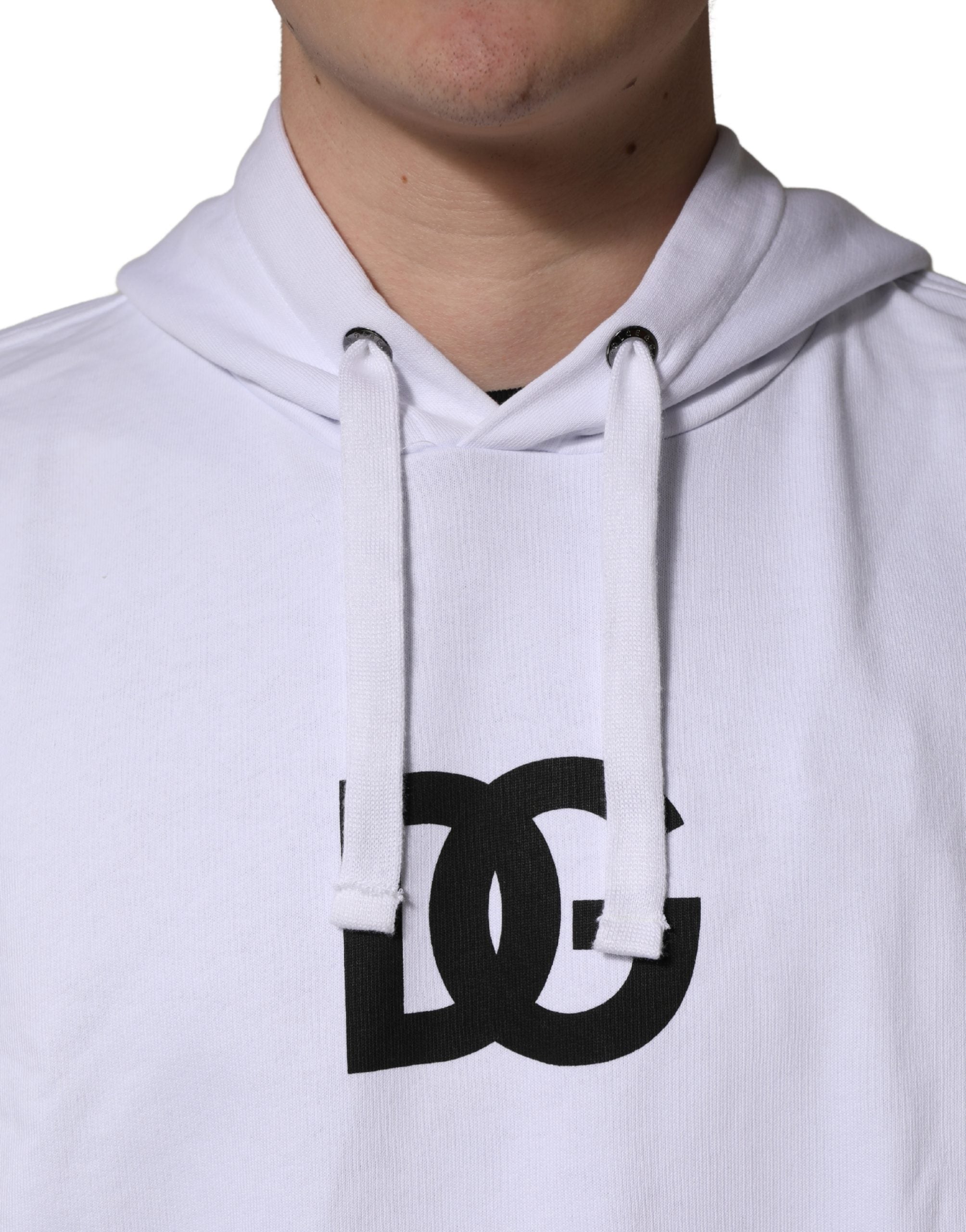 Sweat à capuche Dolce & Gabbana blanc avec logo imprimé en coton, mode décontractée et confortable.