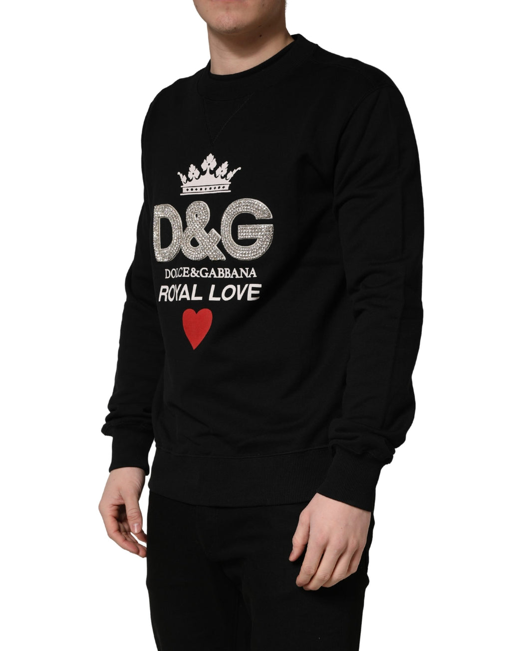 Sweat-shirt en coton noir Dolce & Gabbana avec embellissements, détails élégants et style casual chic.