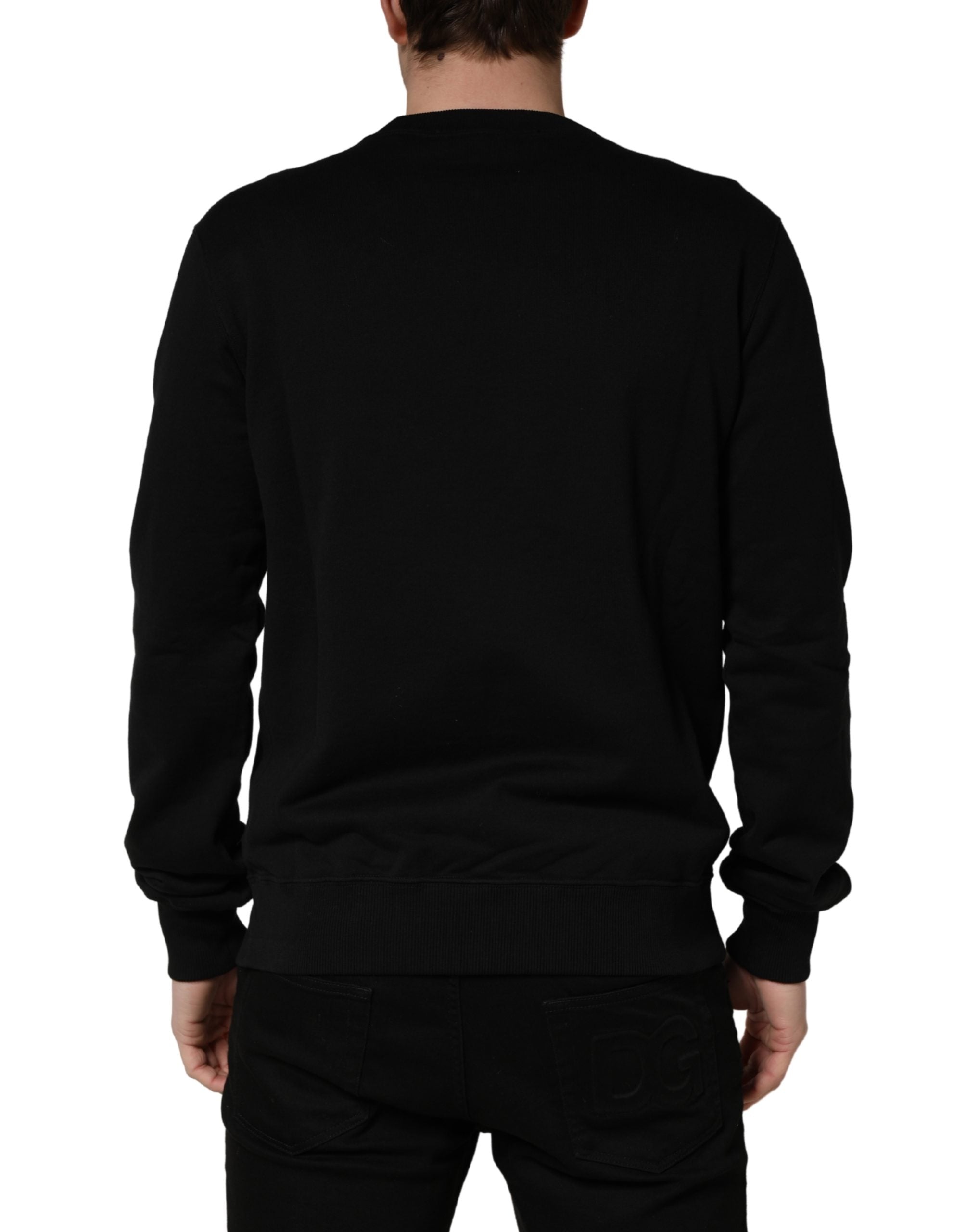 Sweatshirt en coton noir Dolce & Gabbana avec embellissements, look décontracté et élégant, détail de broderies et de perles.