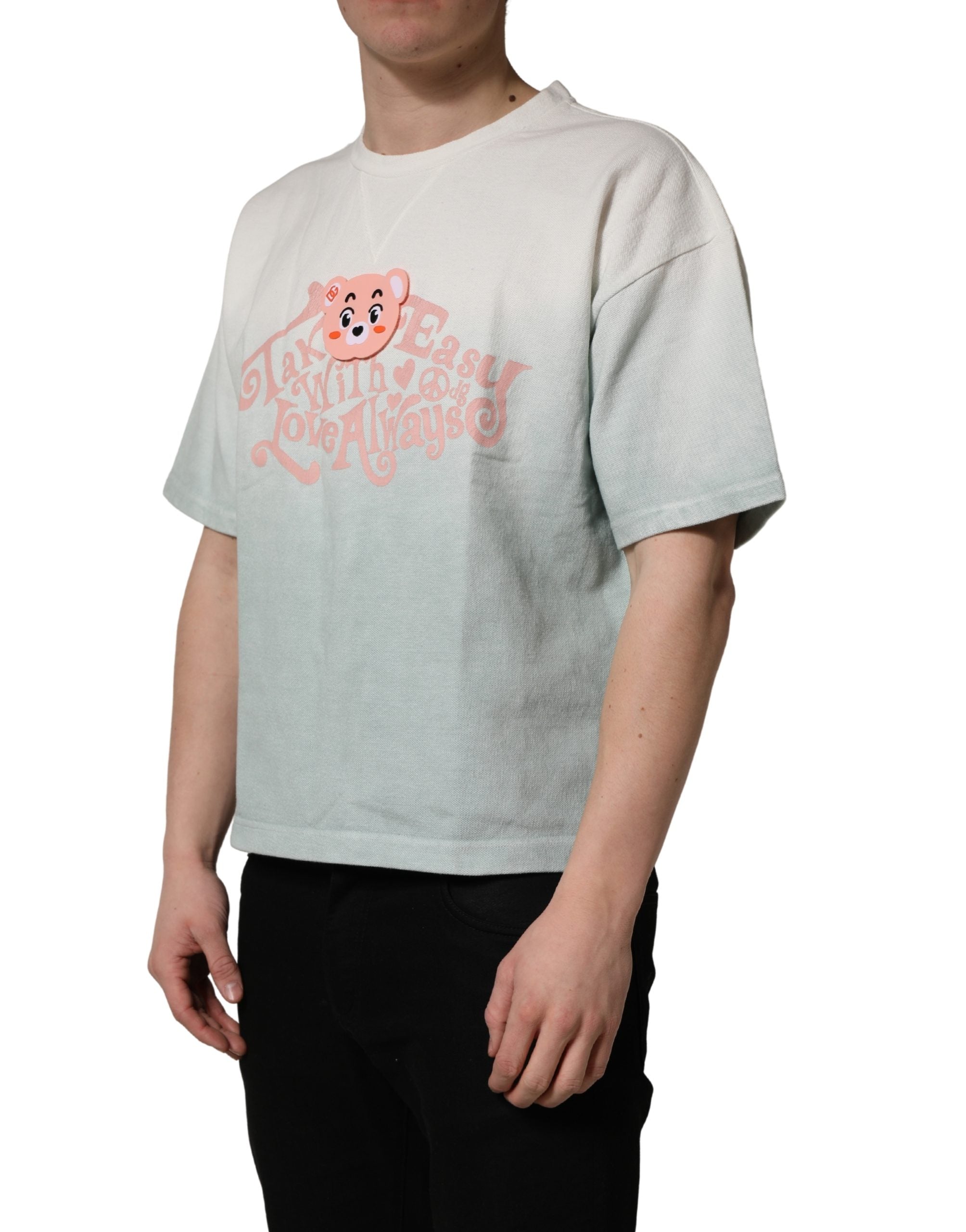 T-shirt en coton Dolce & Gabbana à col rond, motif tie-dye vert et imprimé graphique.
