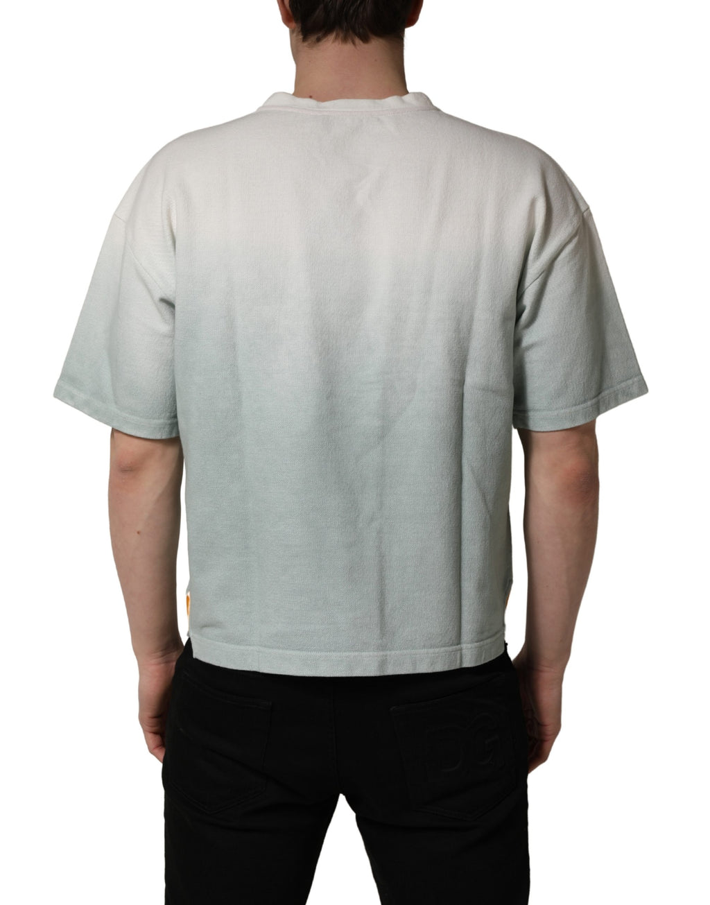 T-shirt Dolce & Gabbana à manches courtes, coton vert avec motif graphique tie-dye et col rond.