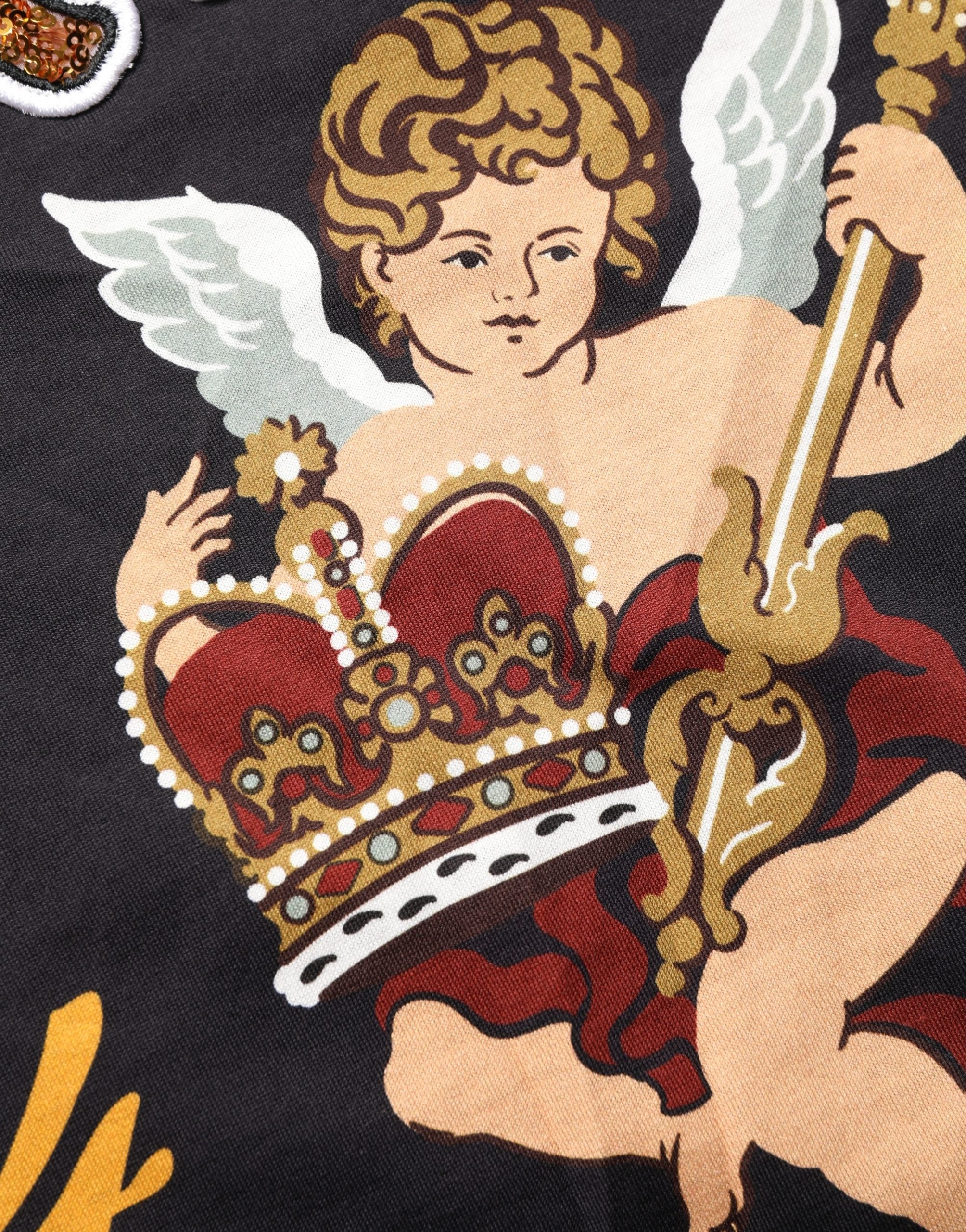 T-shirt en coton noir Dolce & Gabbana avec imprimé d'ange, col rond, design élégant et confortable.