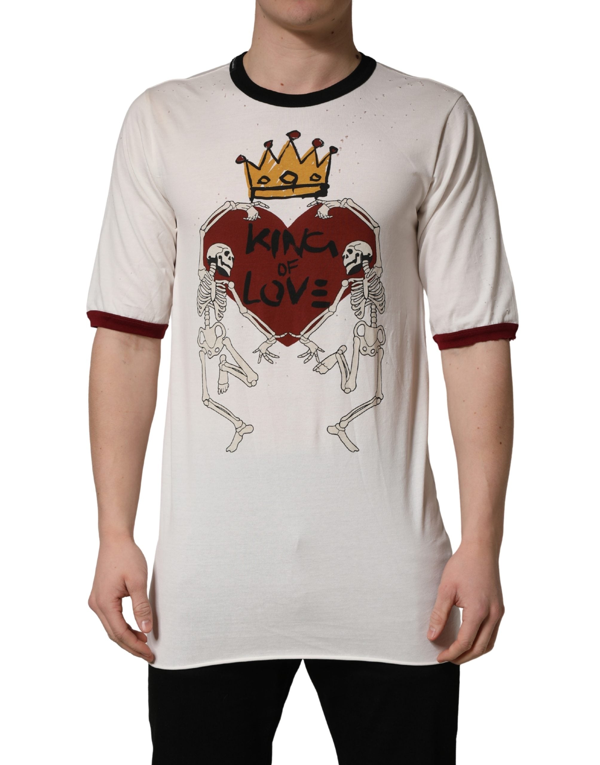 T-shirt en coton blanc Dolce & Gabbana King Of Love avec impression pour homme, jersey confortable et mode élégante.