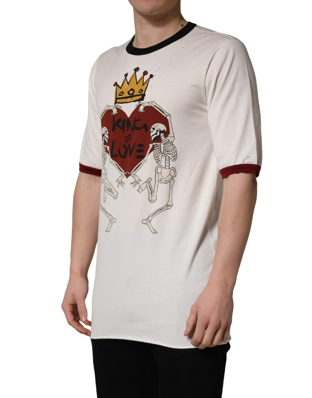 T-shirt blanc en coton pour homme Dolce & Gabbana avec imprimé King Of Love, jersey confortable, style casual élégant.