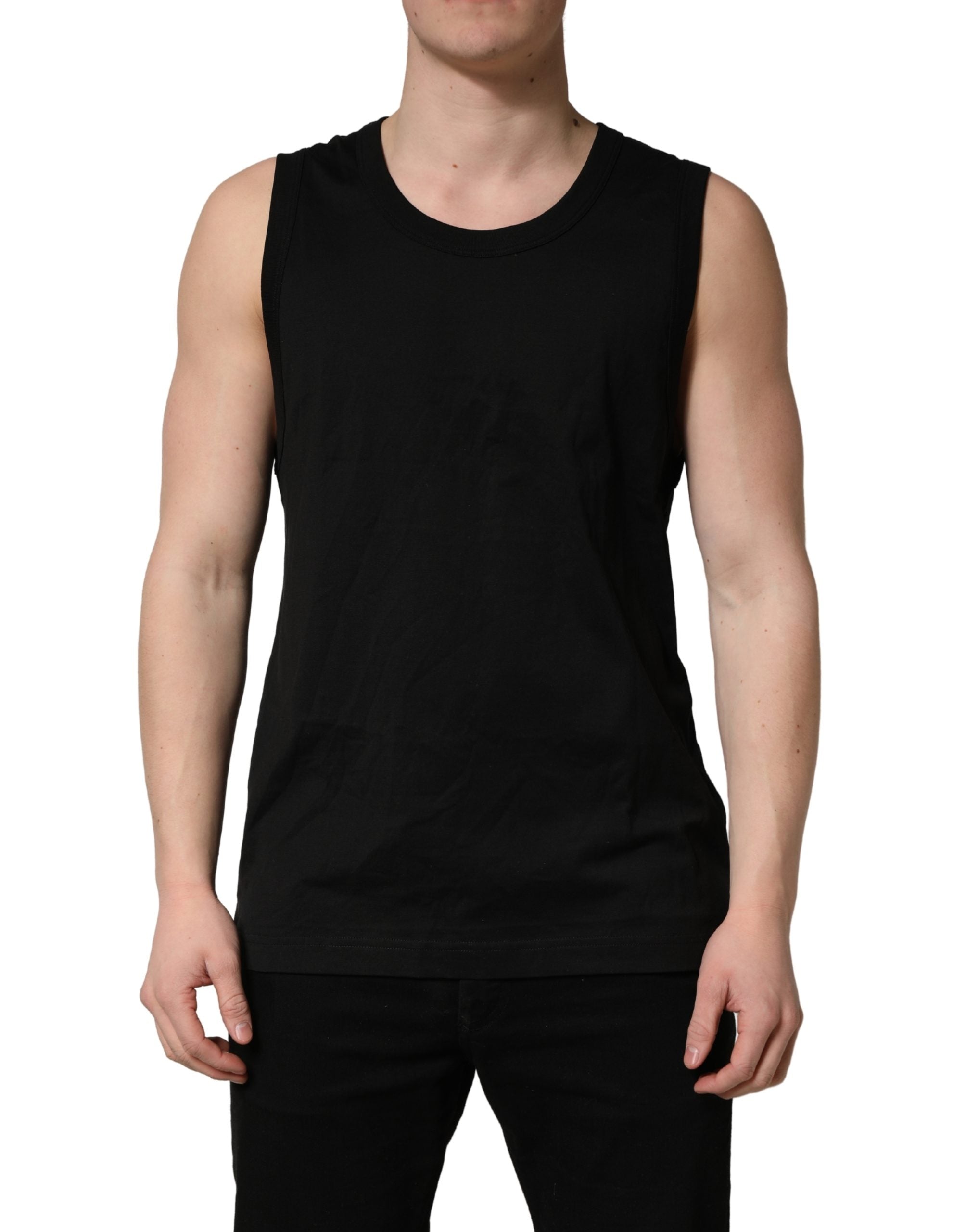 Débardeur homme noir en coton de la marque Dolce & Gabbana, sans manches, style t-shirt, ajusté et élégant.
