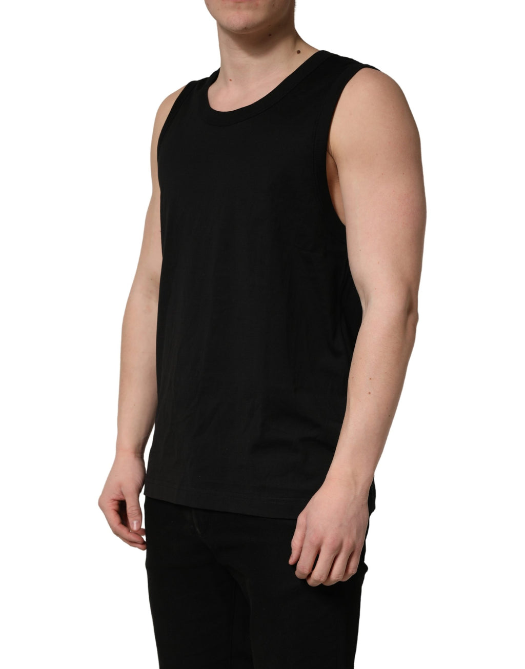 T-shirt sans manches noir pour homme de Dolce & Gabbana en coton, vue de face.