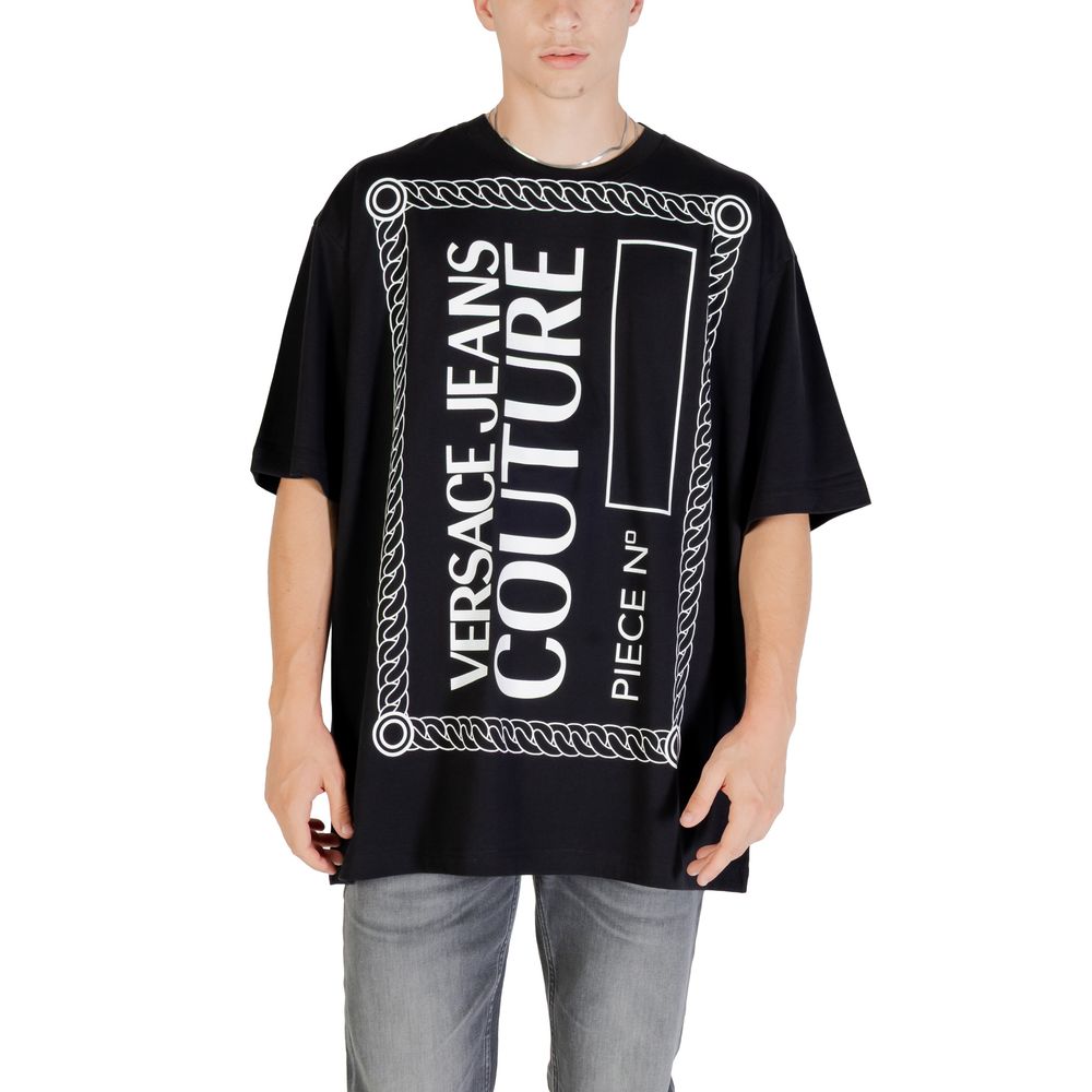 T-shirt en coton noir de la marque Versace Jeans, coupe classique avec logo visible sur la poitrine.
