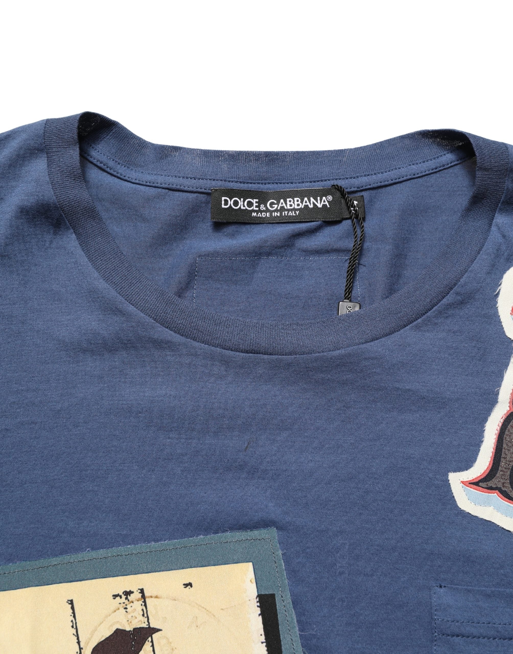 T-shirt en coton bleu marine de Dolce & Gabbana avec graphique à col rond, style décontracté et tendance.
