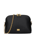 Sac à bandoulière en cuir noir de Dolce & Gabbana, élégant et sophistiqué, avec détails en métal doré.
