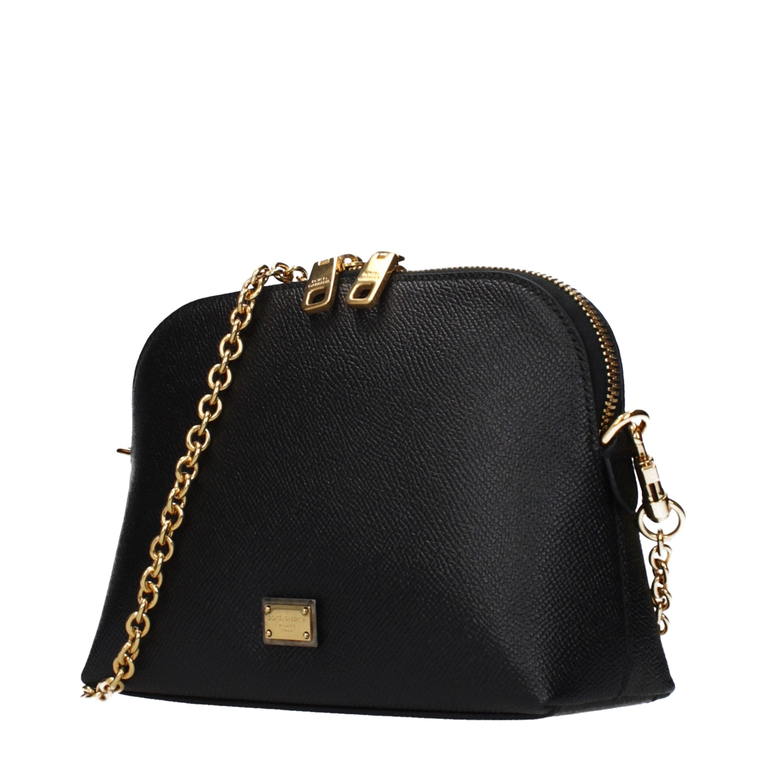 Sac à bandoulière en cuir noir Dolce & Gabbana, élégant et sophistiqué, avec détails de haute qualité visible sur l'image.