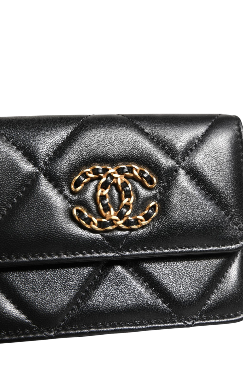 Chanel 19 Flap Coin Purse Gestepptes Leder Schwarz Umhängetasche