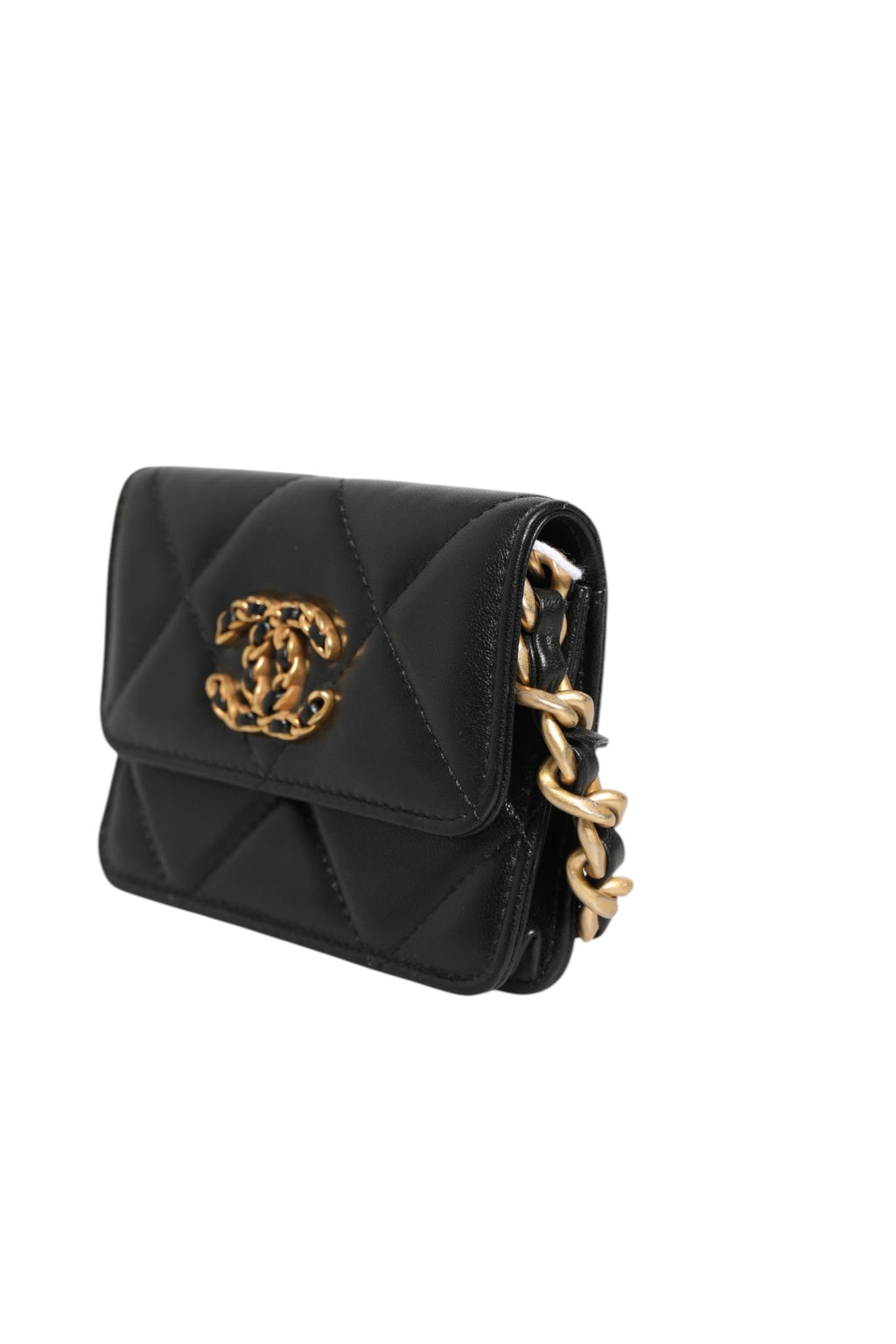 Chanel 19 Flap Coin Purse Gestepptes Leder Schwarz Umhängetasche