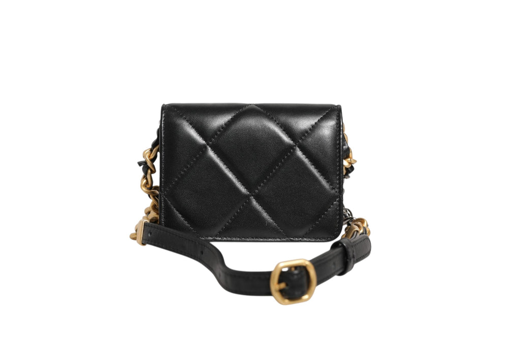 Chanel 19 Flap Coin Purse Gestepptes Leder Schwarz Umhängetasche