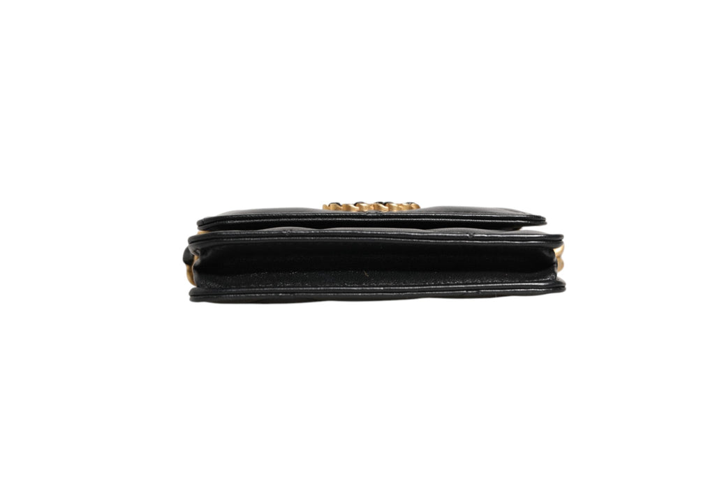 Chanel 19 Flap Coin Purse Gestepptes Leder Schwarz Umhängetasche