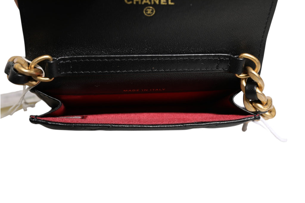Chanel 19 Flap Coin Purse Gestepptes Leder Schwarz Umhängetasche