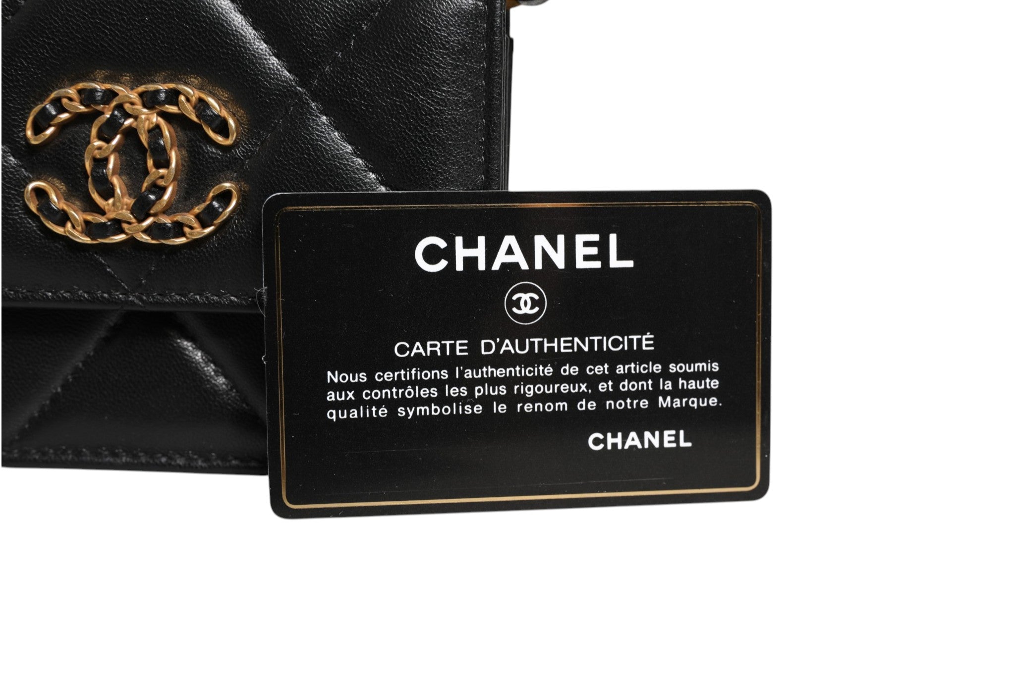 Chanel 19 Flap Coin Purse Gestepptes Leder Schwarz Umhängetasche