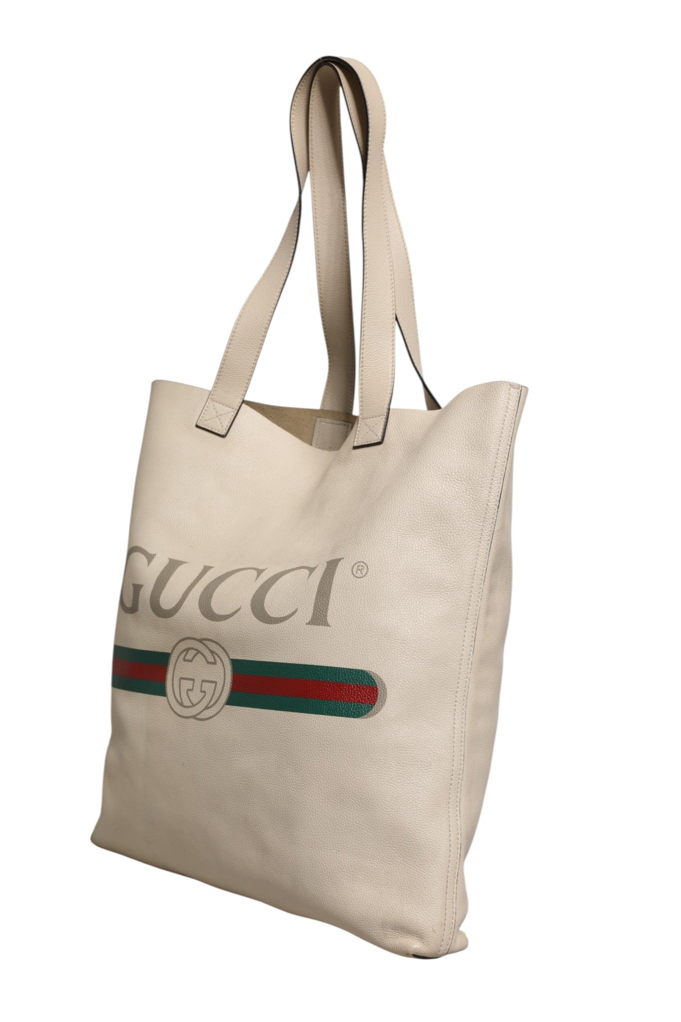 Sac à main tote Gucci Web Sherry avec logo imprimé blanc, tissu durable et design élégant.