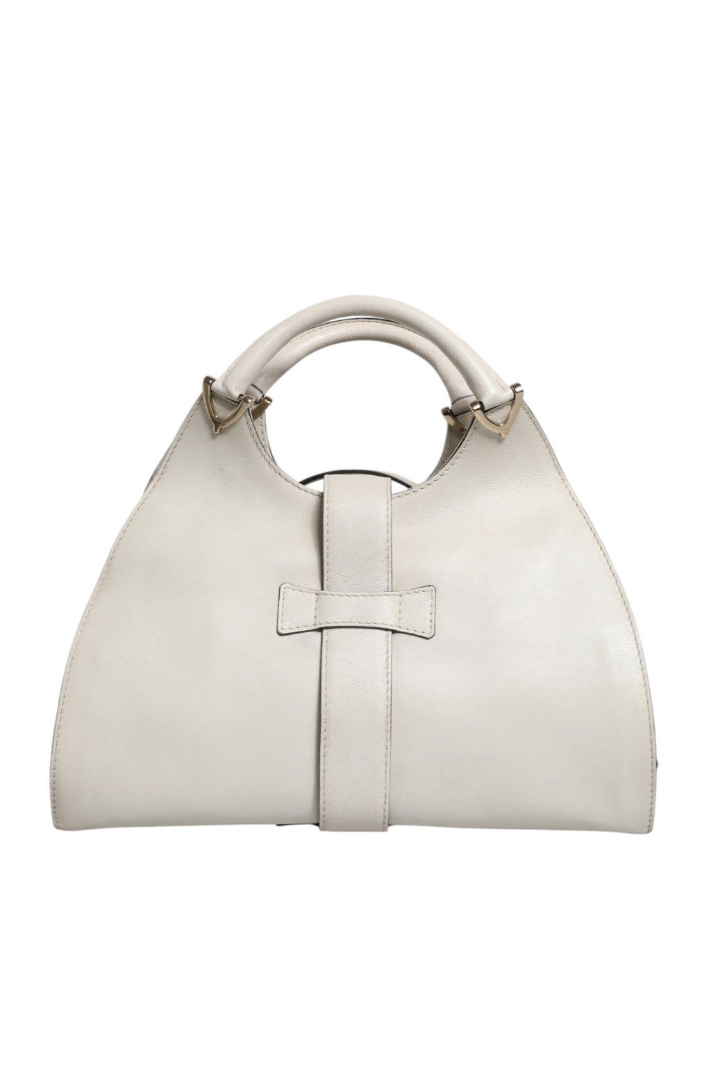 Sac Gucci en cuir blanc avec poignée en haut et détails en étrier, élégant et sophistiqué pour femmes.