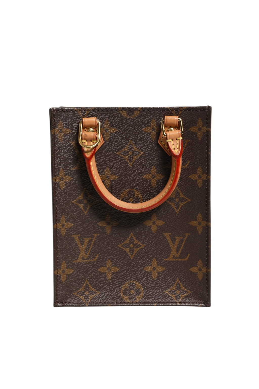 Sac Louis Vuitton Petit Sac Plat en toile monogramme, petit sac à main élégant avec bandoulière en cuir naturel.