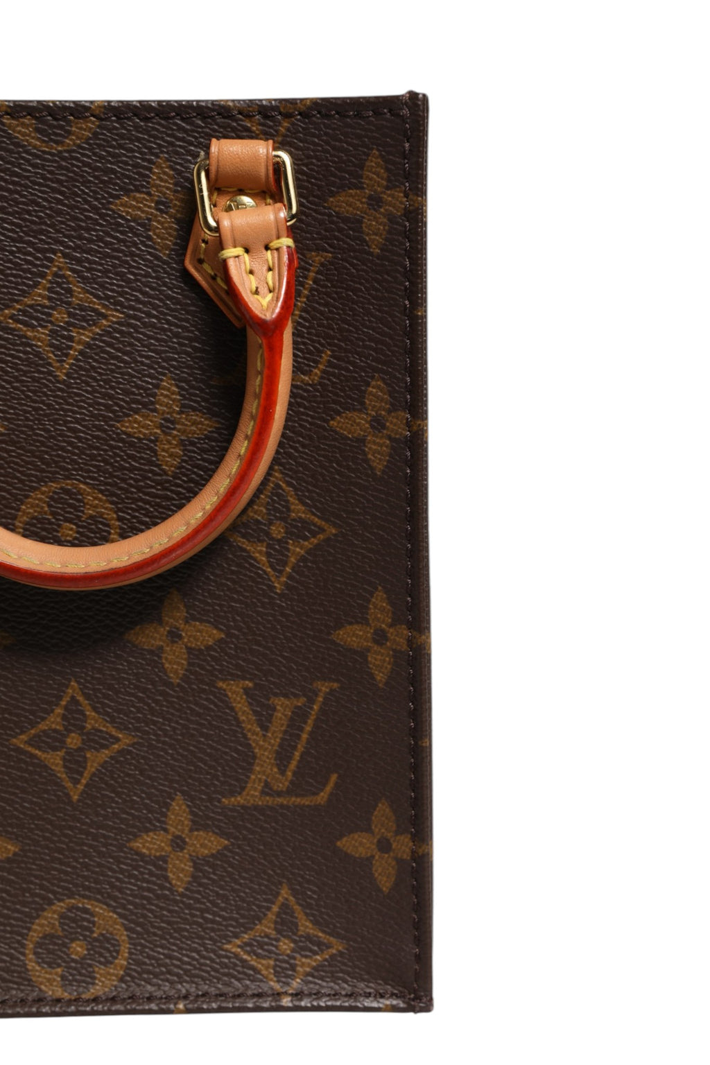 Sac plat Louis Vuitton Monogram Canvas Petit Sac Plat avec poignée en cuir naturel, vue de face.