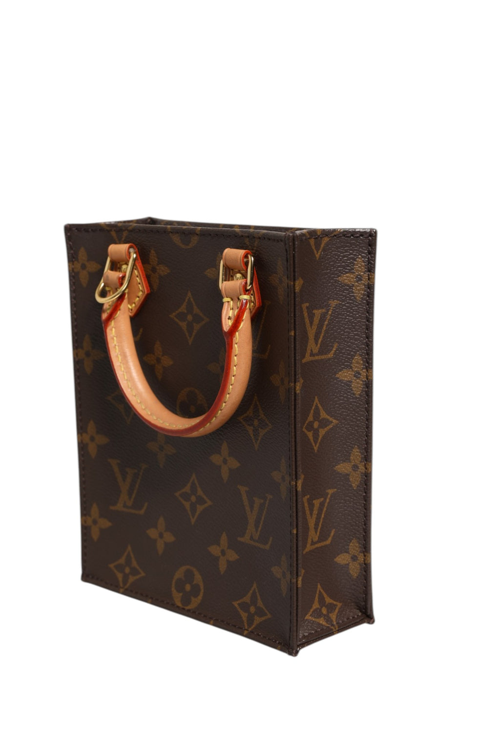 Sac à main Louis Vuitton Petit Sac Plat en toile Monogram, avec poignée en cuir et fermeture métallique élégante.