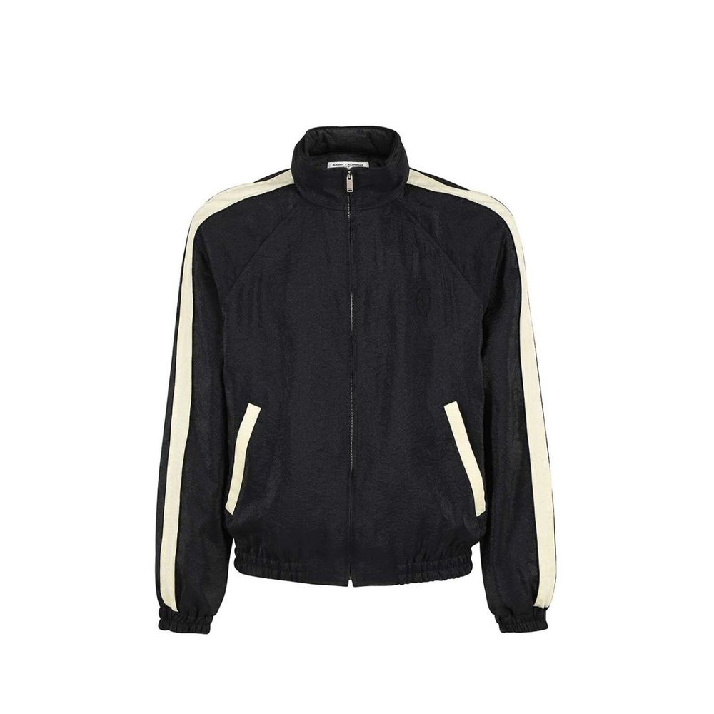 Veste bomber noire en polyamide de Saint Laurent, coupe classique avec fermeture éclair et col montant, vue de face.