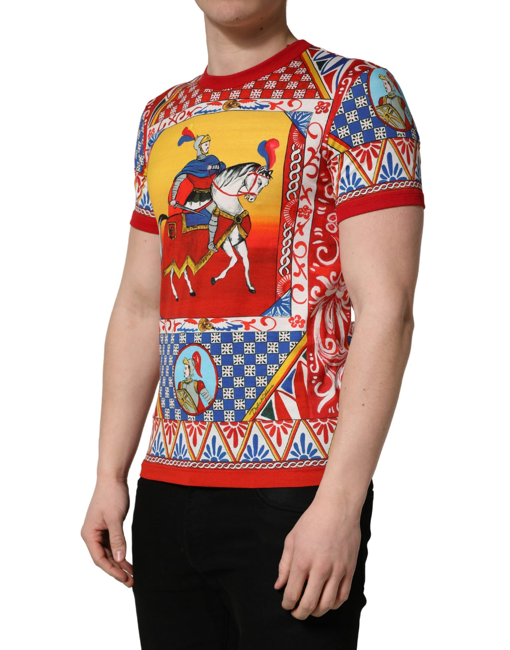 T-shirt à manches courtes Dolce & Gabbana avec motif multicolore Carretto, col rond, en coton.