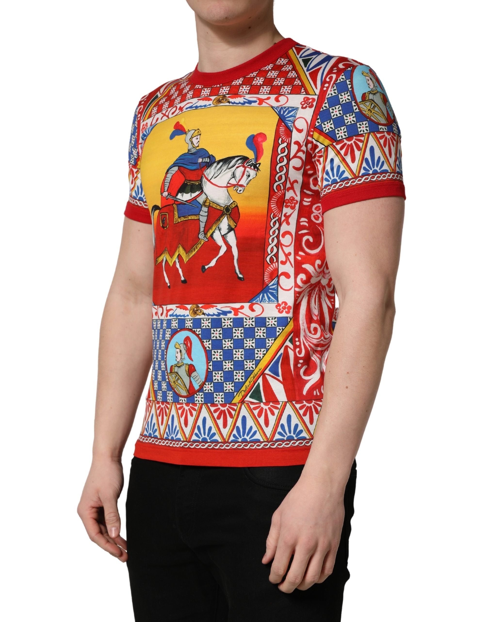 T-shirt à manches courtes Dolce & Gabbana avec motif multicolore Carretto, col rond, en coton.