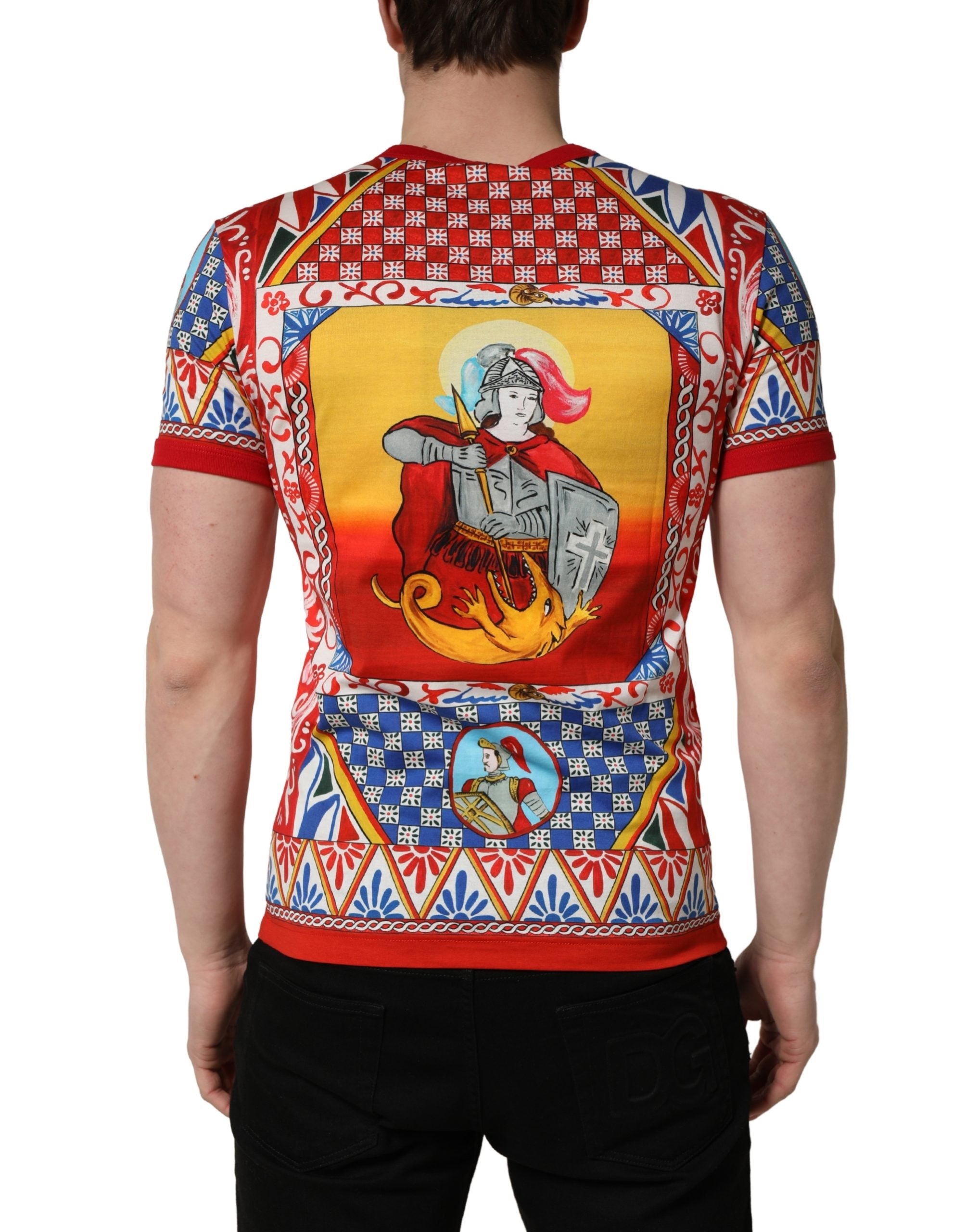 T-shirt à col rond Dolce & Gabbana en multicolore avec imprimé Carretto, motif coloré et élégant, en coton.