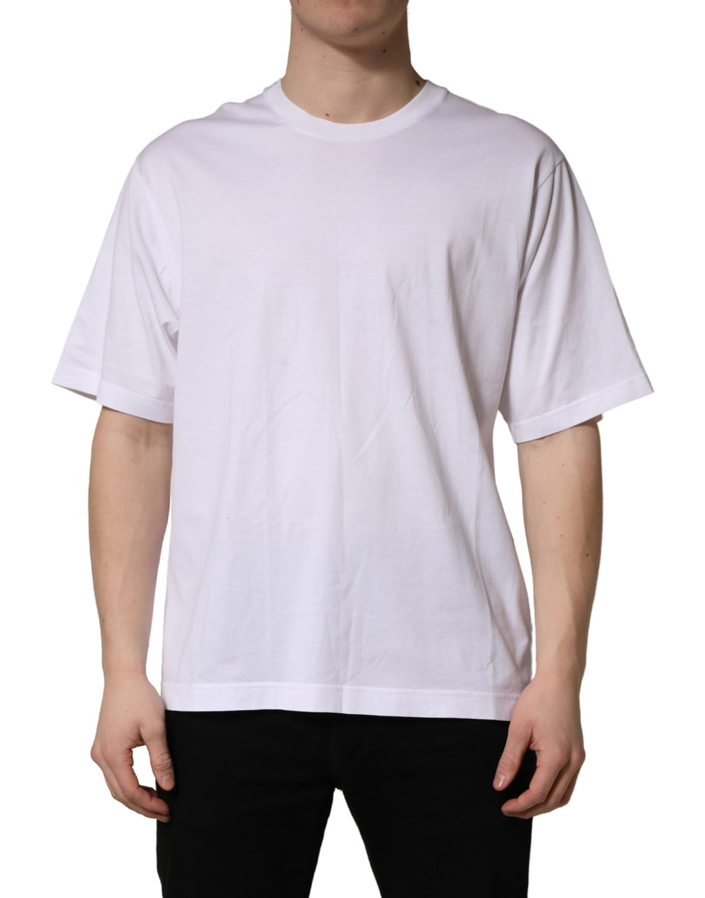T-shirt blanc oversize en coton pour homme de Dolce & Gabbana, col rond, style décontracté, vue de face.