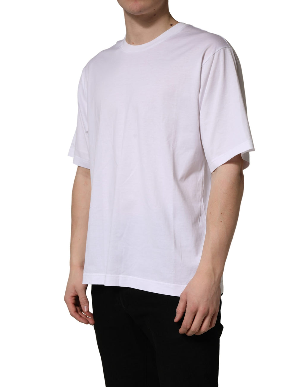 T-shirt blanc à col rond oversize pour homme de Dolce & Gabbana en coton, visible sur un mannequin.