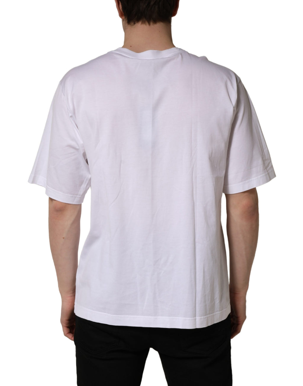 T-shirt blanc oversized en coton pour hommes de Dolce & Gabbana avec col ras du cou, vue de face.