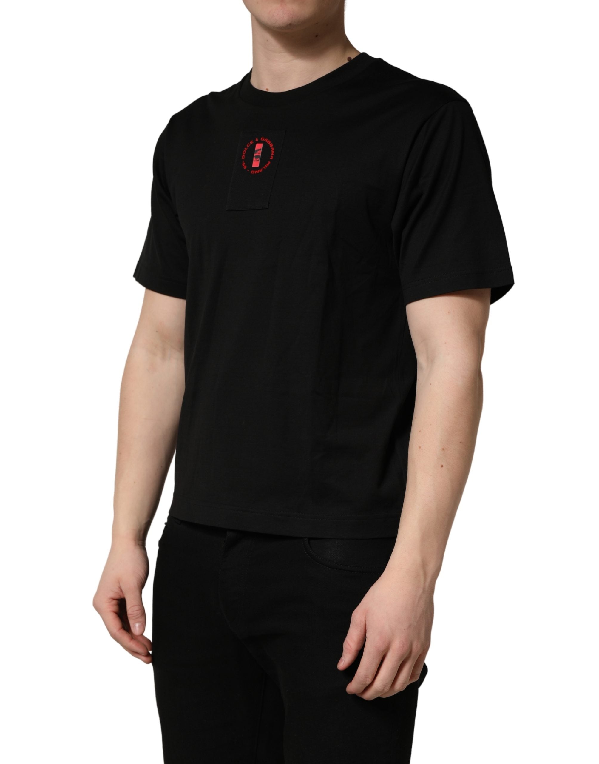 T-shirt Dolce & Gabbana en jersey de coton noir avec logo, col rond et patch logo visible.