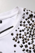 T-shirt sans manches Dolce & Gabbana blanche avec rhinestones, col rond, vue de face.