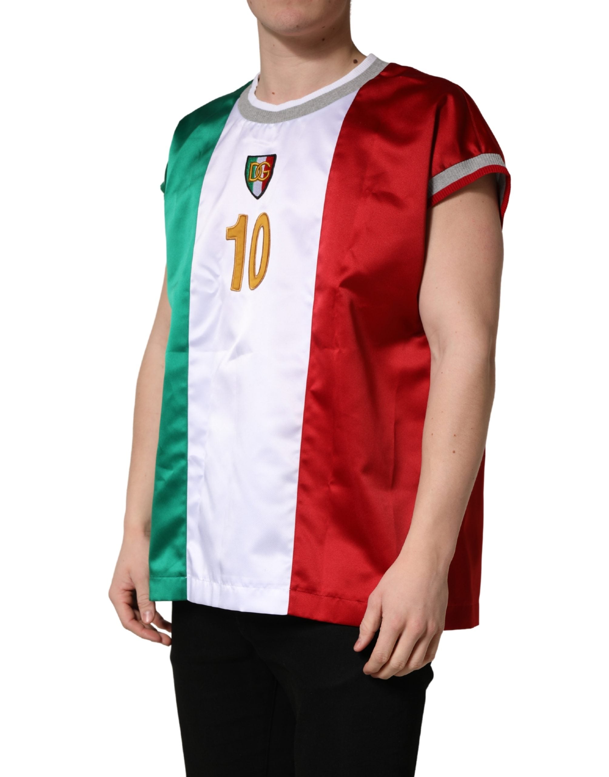 T-shirt à col rond Dolce & Gabbana multicolore avec logo italien DG, style décontracté et design moderne.